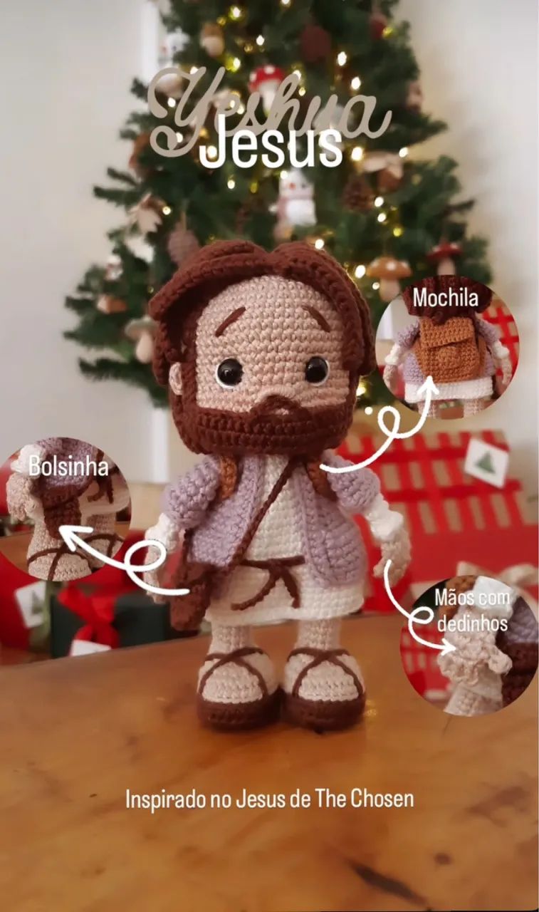 Boneco Boneca Amigurumi Crochê Moderno Sagrada Família The Chosen Jesus  - Foto 4