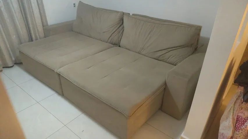 Sofá Retrátil 4 Lugares 3,20 metros Bege