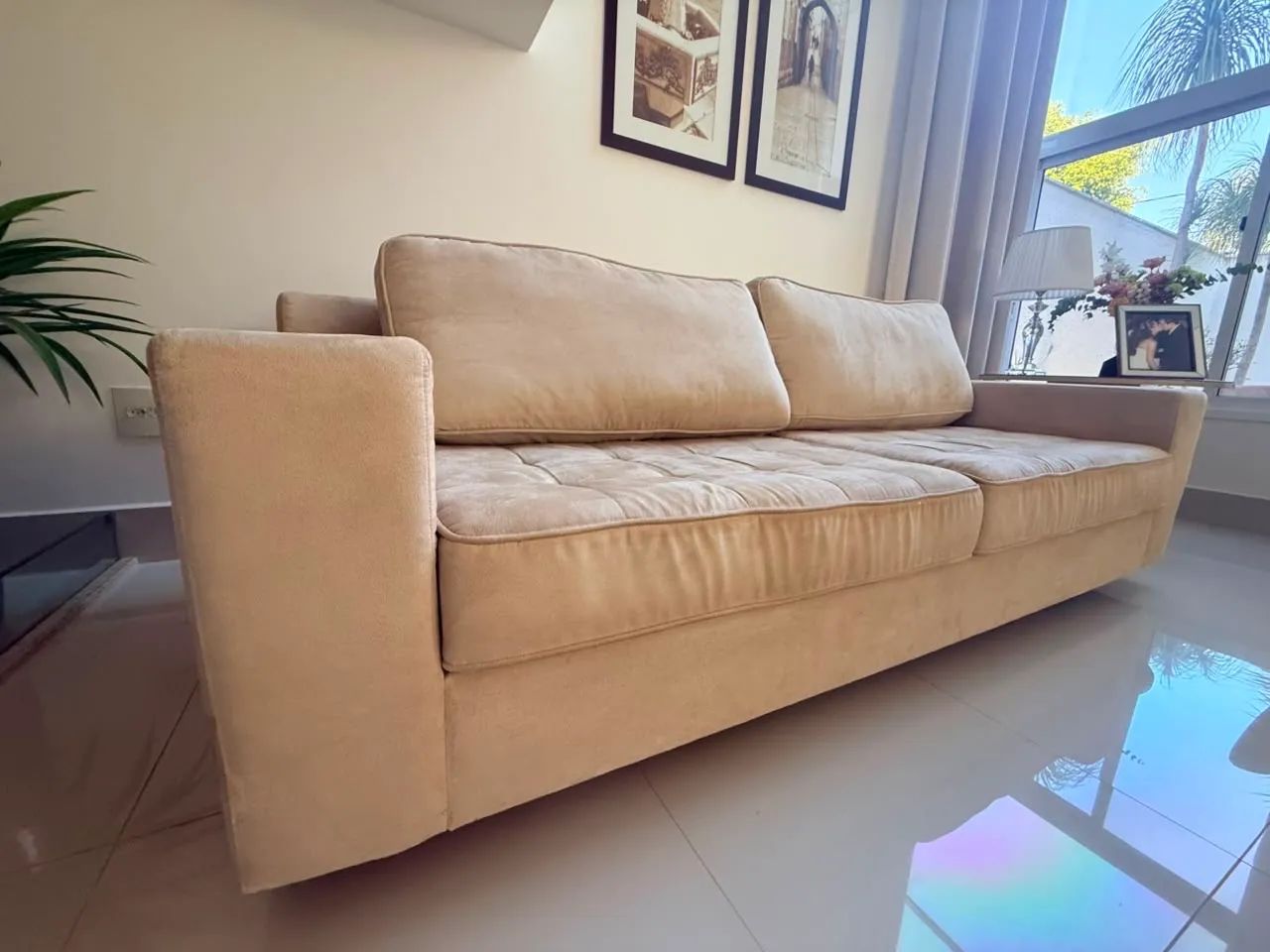 Sofa Pavani 3 Lugares 2,20cm Suede Creme Divani - Foto 4