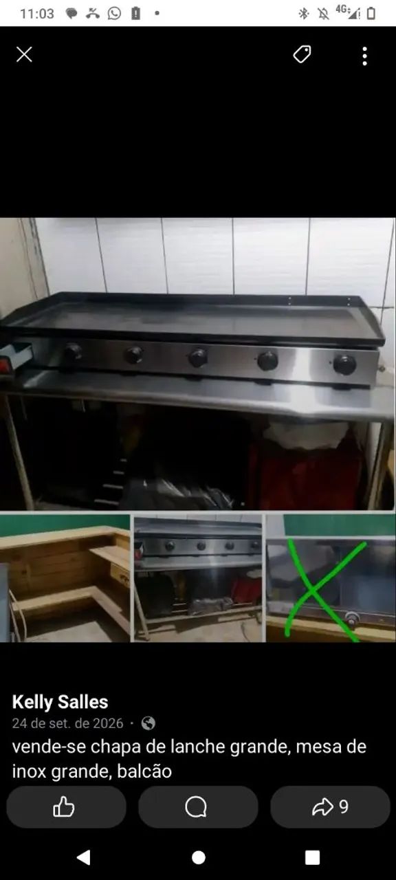 Chapa de lanche mesa alumínio e balcao
