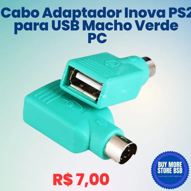 Cabo Adaptador Inova PS2 para USB Macho Verde PC