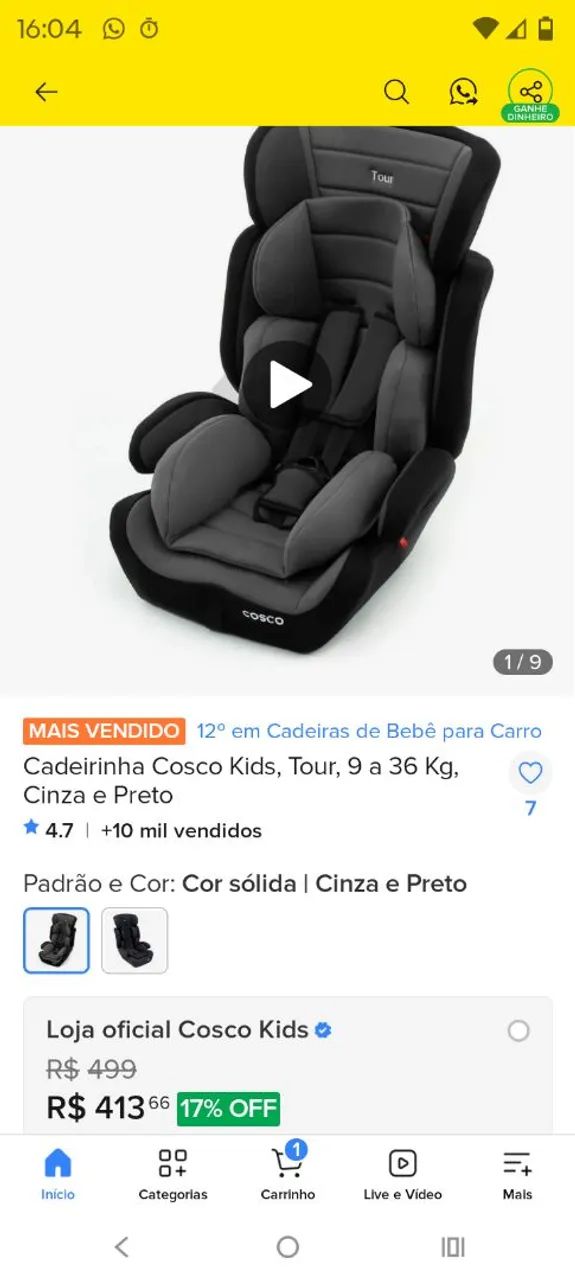 Cadeira infantil para carro com protetor de cabeça.