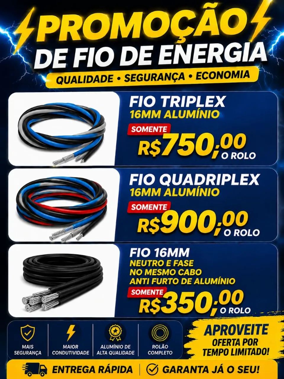 Fio 16 mm alumínio 