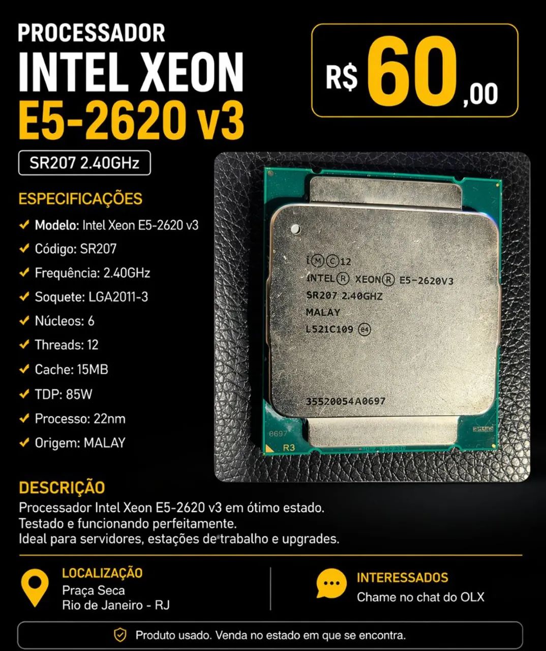 Processador Intel Xeon E5-2620 v3 - R$ 60 - Processadores