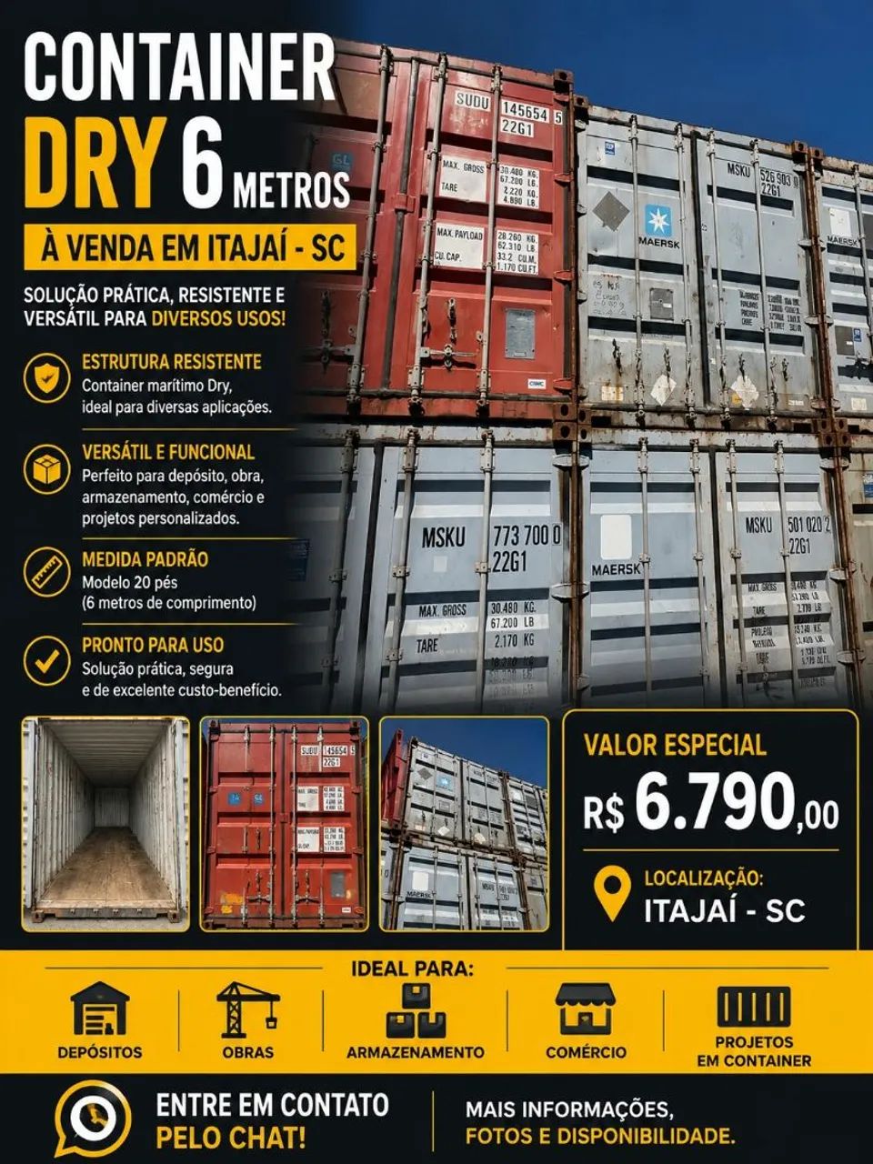 Container Marítimo Dry 20 Pés - 6 Metros - Itajaí