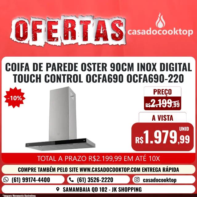 COIFA DE PAREDE OSTER 90CM INOX DIGITAL TOUCH CONTROL