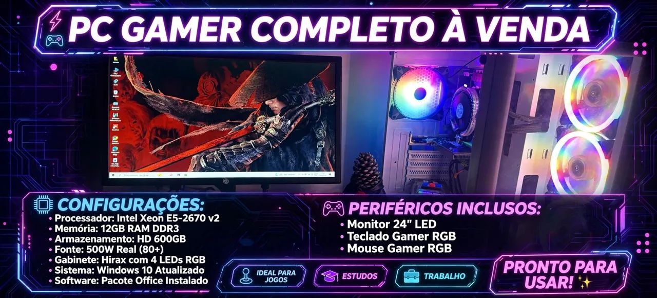 ? PC GAMER COMPLETO À VENDA - PRONTO PARA USAR! ?