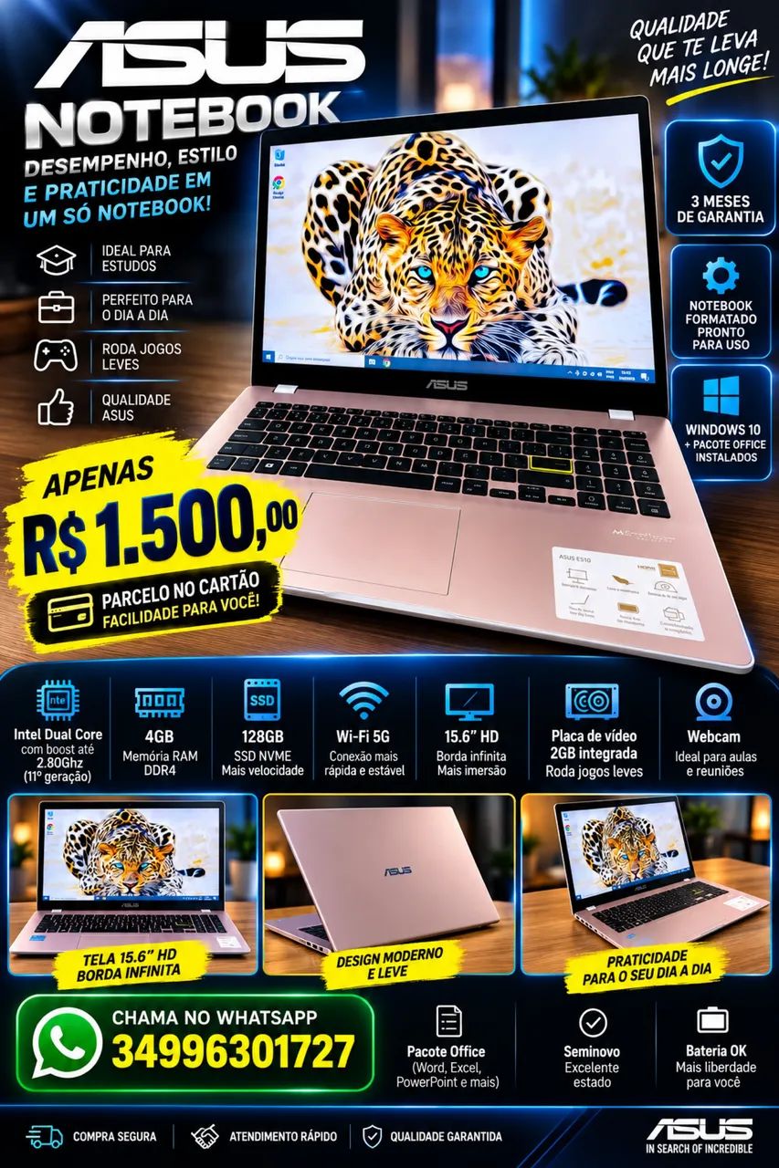 Notebook Asus completo + Brinde 