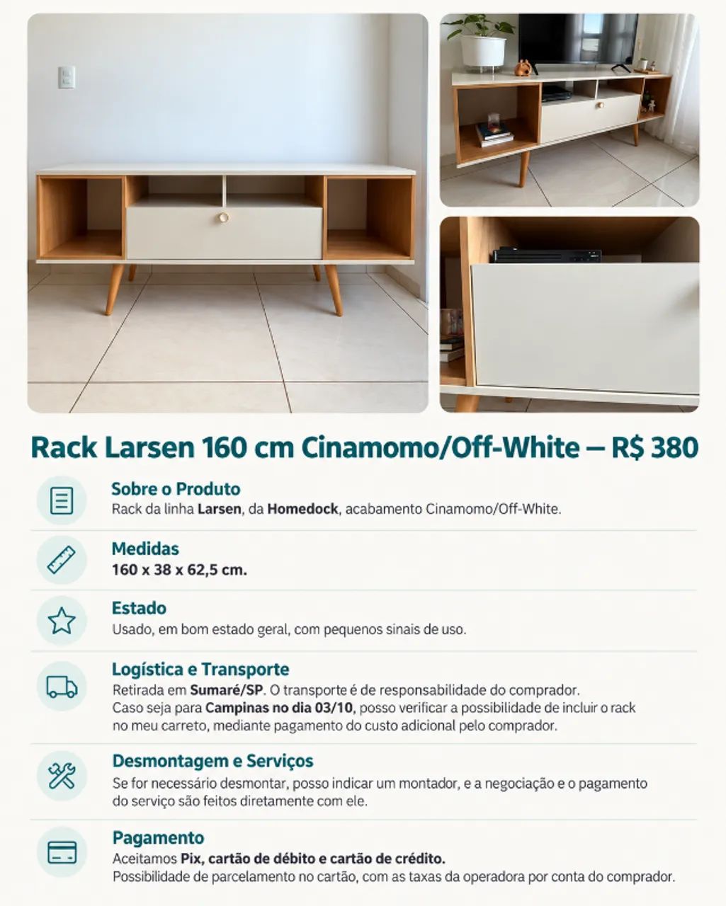 Rack Larsen 160 cm Cinamomo/Off-White 