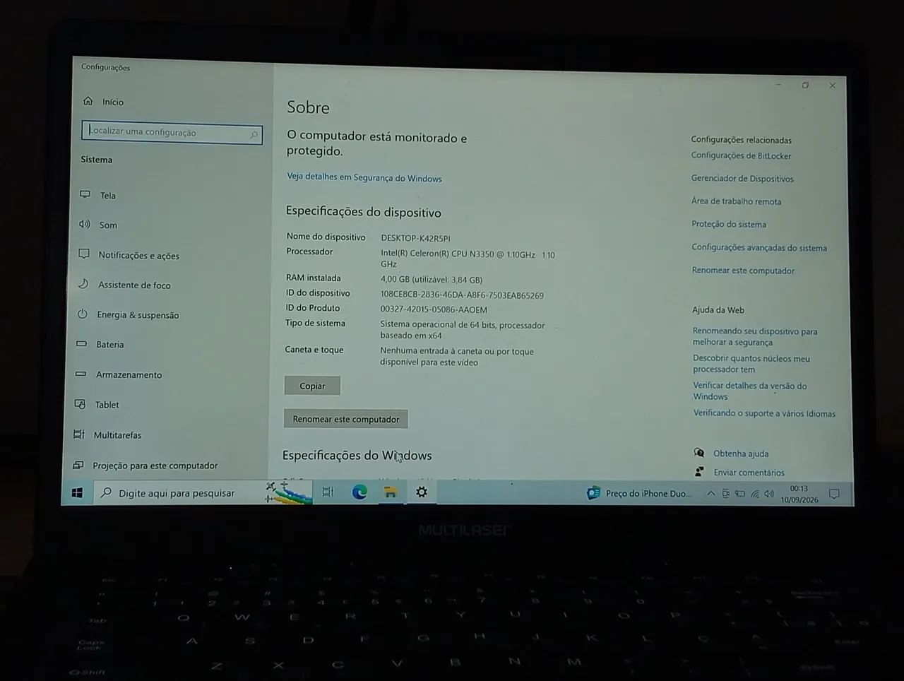 Notebook Multilaser Legacy - Funcionando perfeitamente