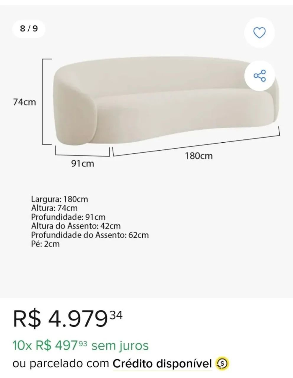 SOFÁ DE 3 LUGARES + POLTRONA FORMATO ORGÂNICO - COR BEGE CLARO - Foto 4