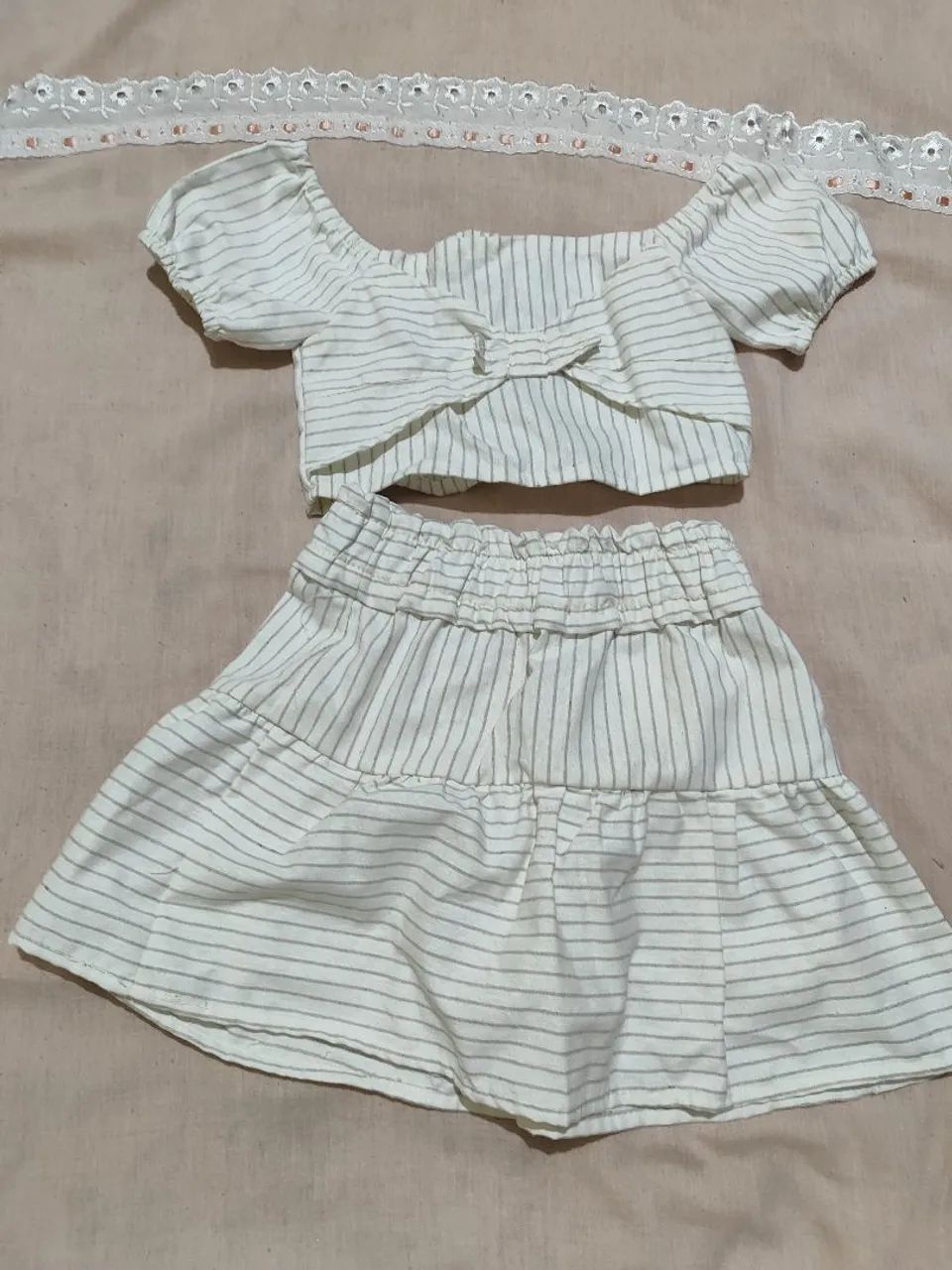 conjunto croped e saia infantil 