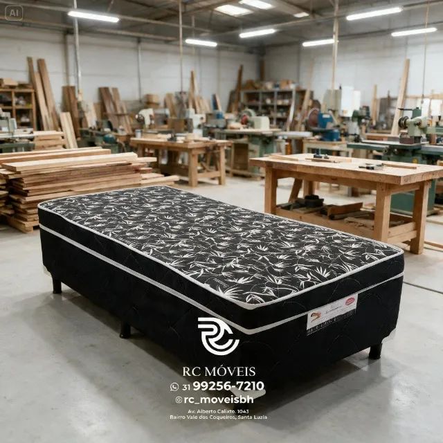 Box Cama Solteiro com Molas 0,88x1,88m Floral Cinza - Foto 5