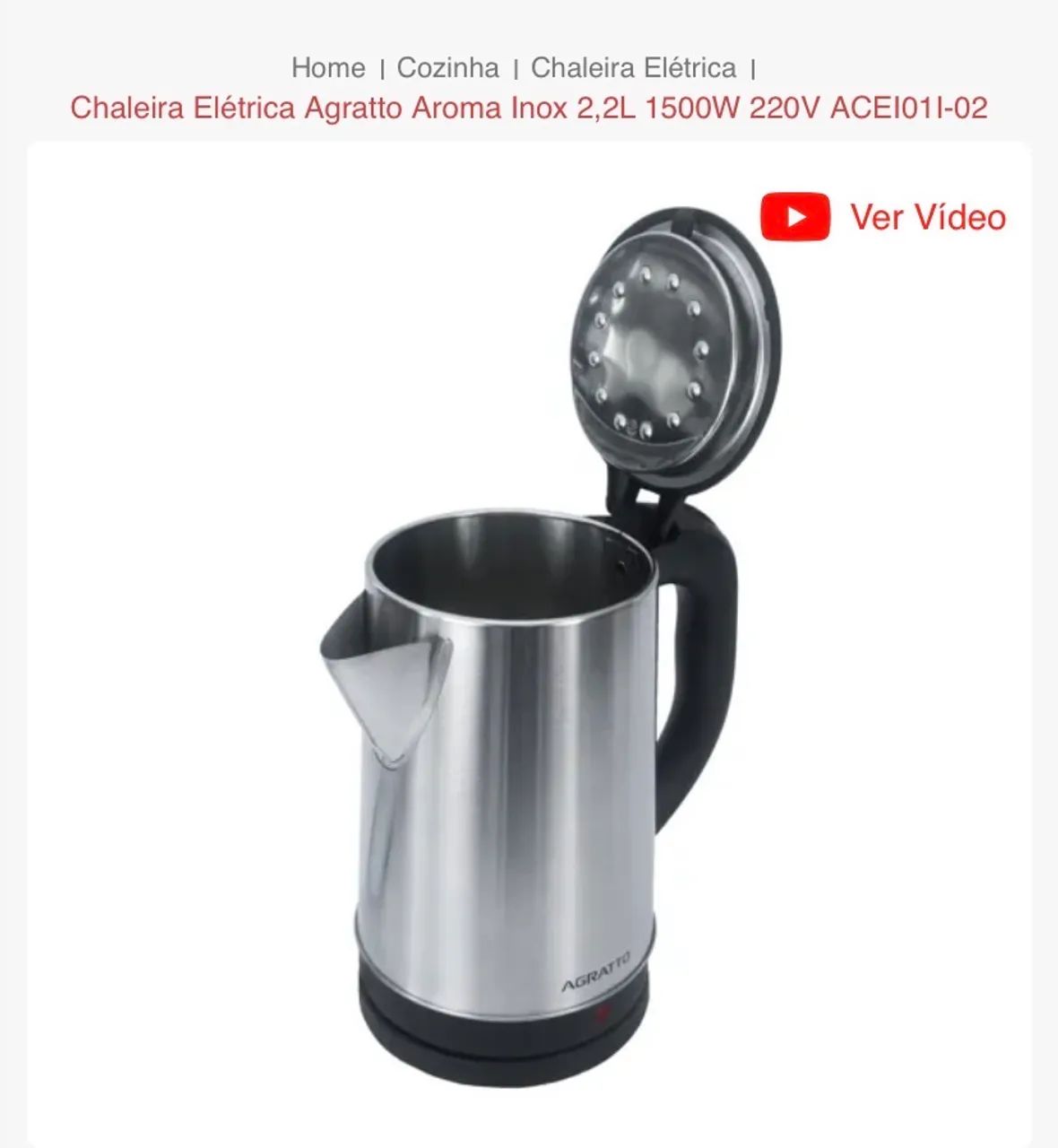 Chaleira elétrica agratto 2,2 litros  - Foto 3