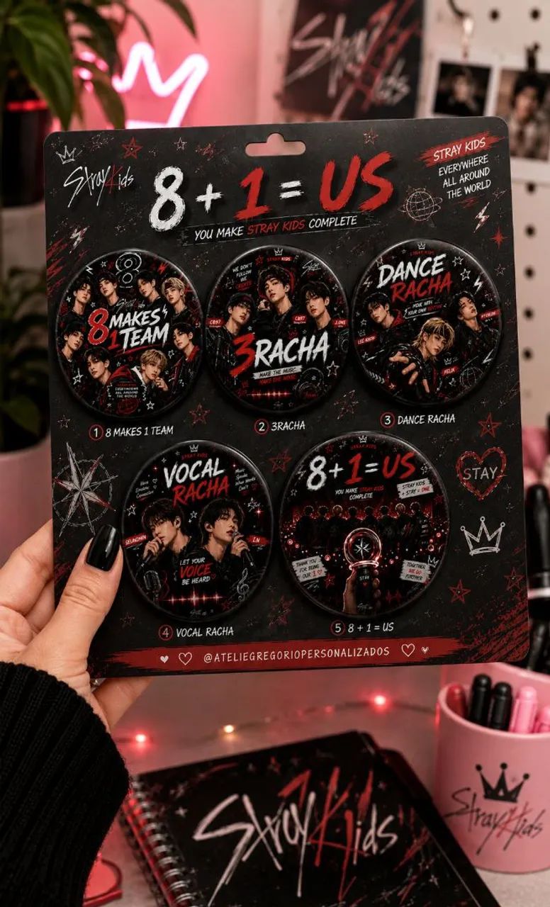 Kit 5 Bottons Stray Kids 8+1=US
