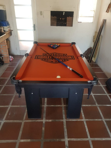 Mesa Charme Carlin Bilhares Cor Preta Tecido Laranja Logo Harley Davidson - Foto 3