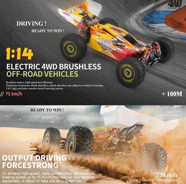Carrinho com Rádio Controle Wltoys 144010 Combo Brushless - Atinge Até 75km! - Foto 2