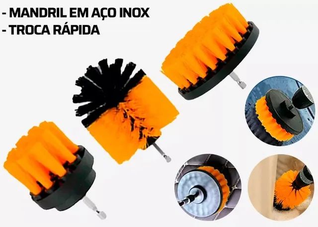 Kit Escovas Limpeza Pesada com extensor para Azulejo Rejunte Pia Box Sofá Pneus Tapetes - Foto 3