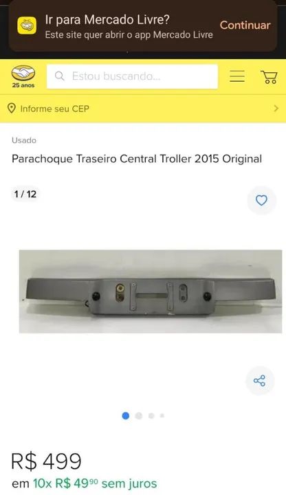 Parachoque Traseiro Central Troller 2015 a diante Original