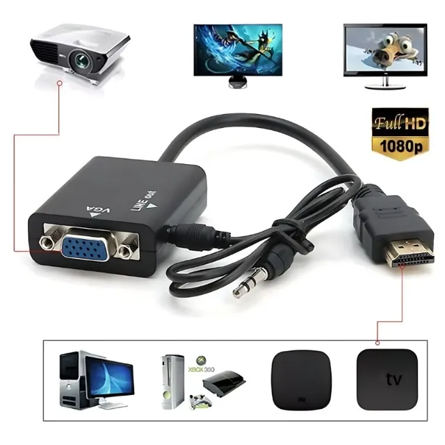 Cabo Conversor Adaptador Hdmi Para Vga Com Saída P2 Áudio