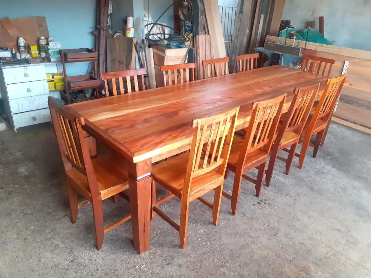 Mesa 270x90 com 10 cadeiras madeira demolição  - Foto 4