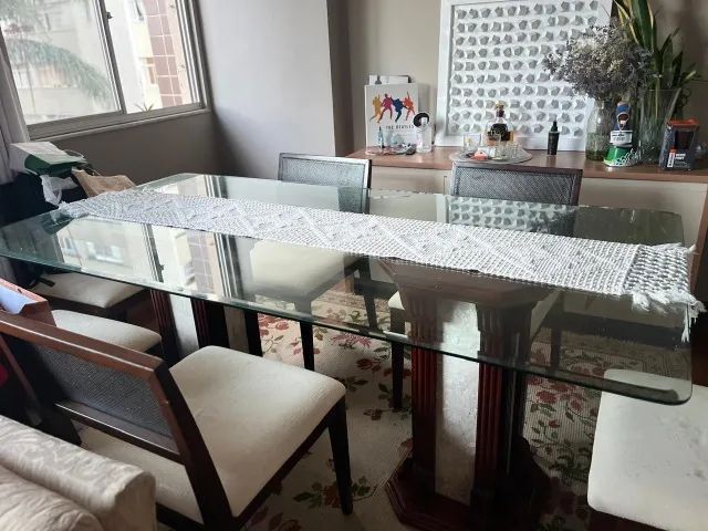 Mesa de jantar tampo de vidro pe de marmore64302123406209124