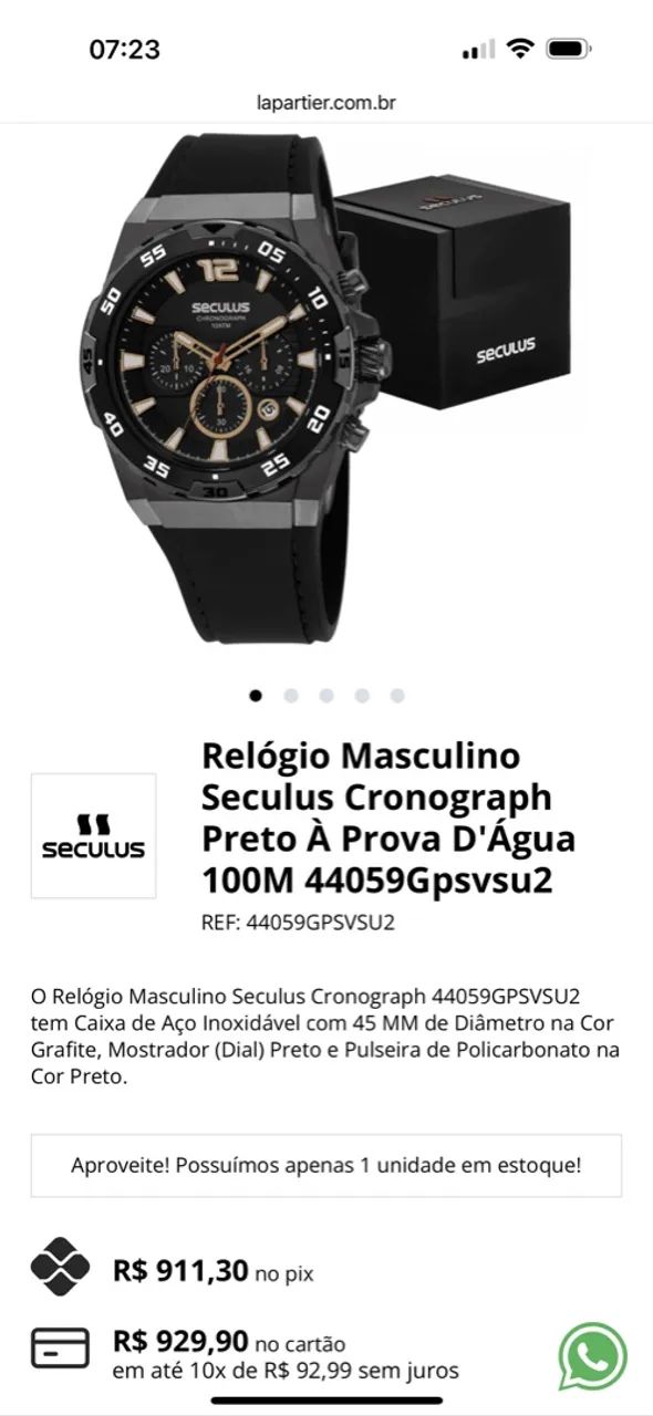 Relógio Masculino Seculus Cronograph Preto 100M