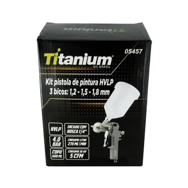 Pistola HVLP Pintura Por Gravidade + 3 Bicos 1,2mm 1,5mm 1,8mm Titanium - Foto 4