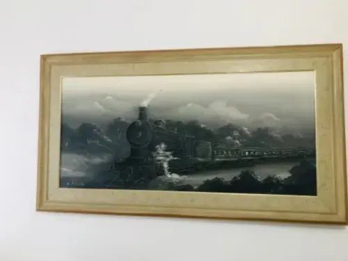 quadro pintura a óleo com moldura quadro pintura a óleo emoldurado maria fumaça paisagem  - Foto 3