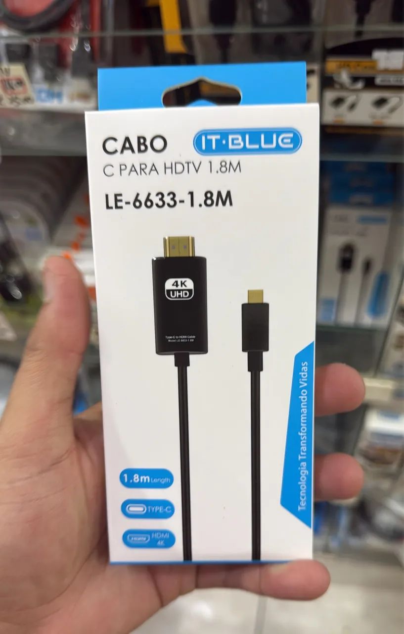 Cabo HDMI para conectar HDTV Qualidade 4K UHD, conector Type-C e 1.8m 