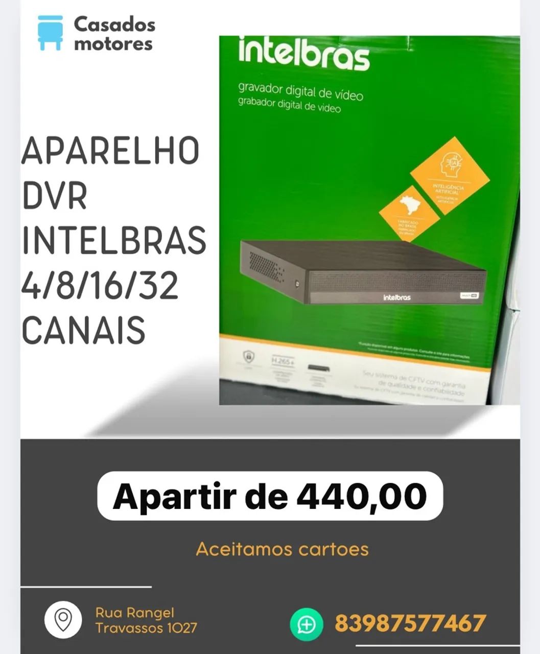 Dvr para sistema de câmera Intelbras 
