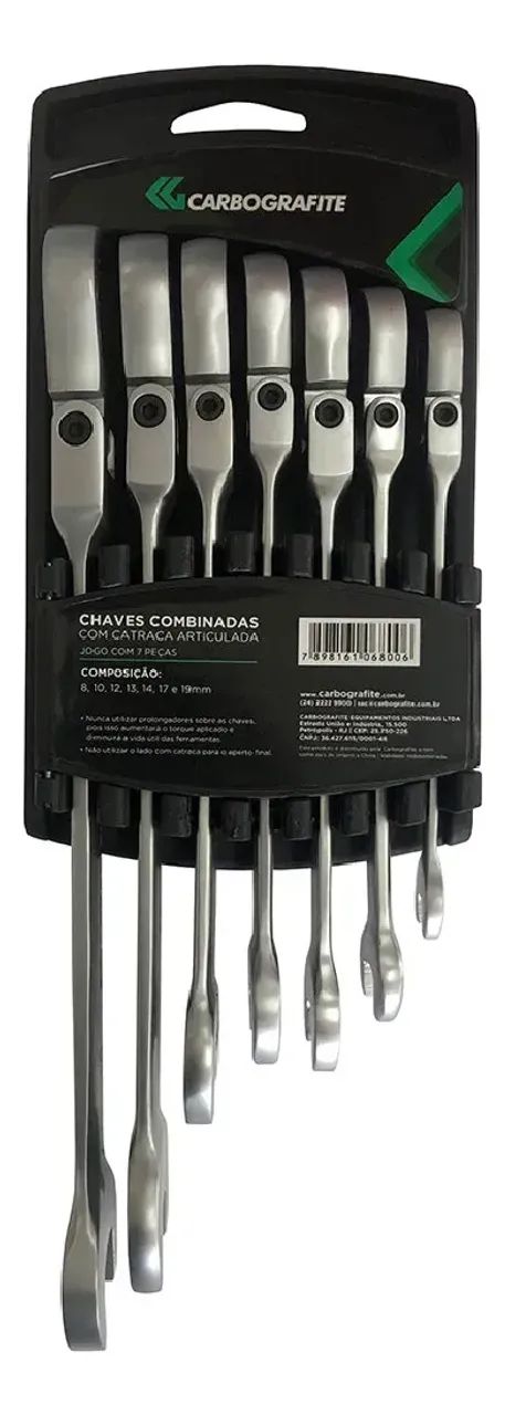 JOGO CHAVE COMBINADA 8 A 19MM C/ CATRACA CARBOGRAFITE