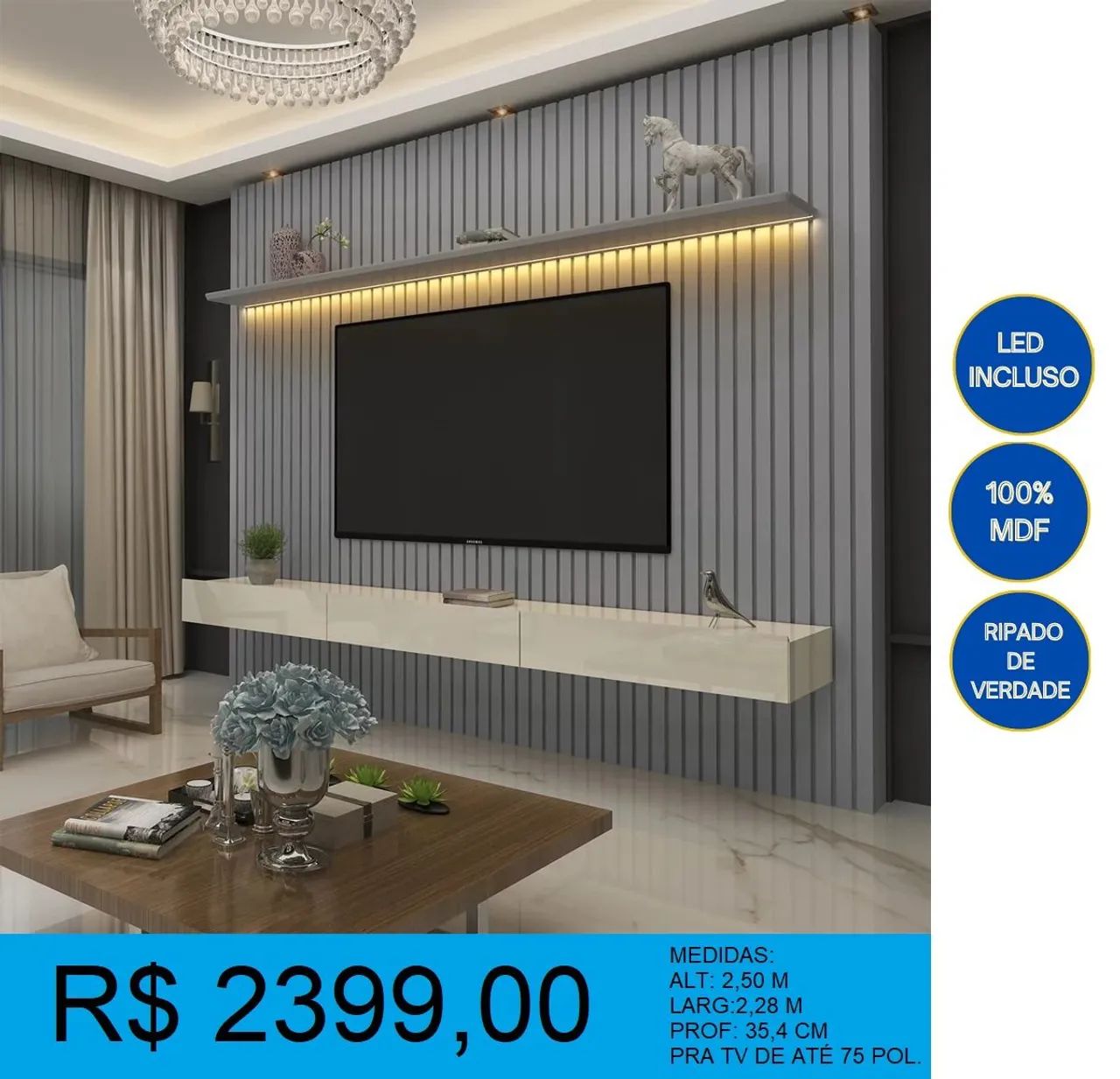 Lindo painel cinza para TV de até 75"