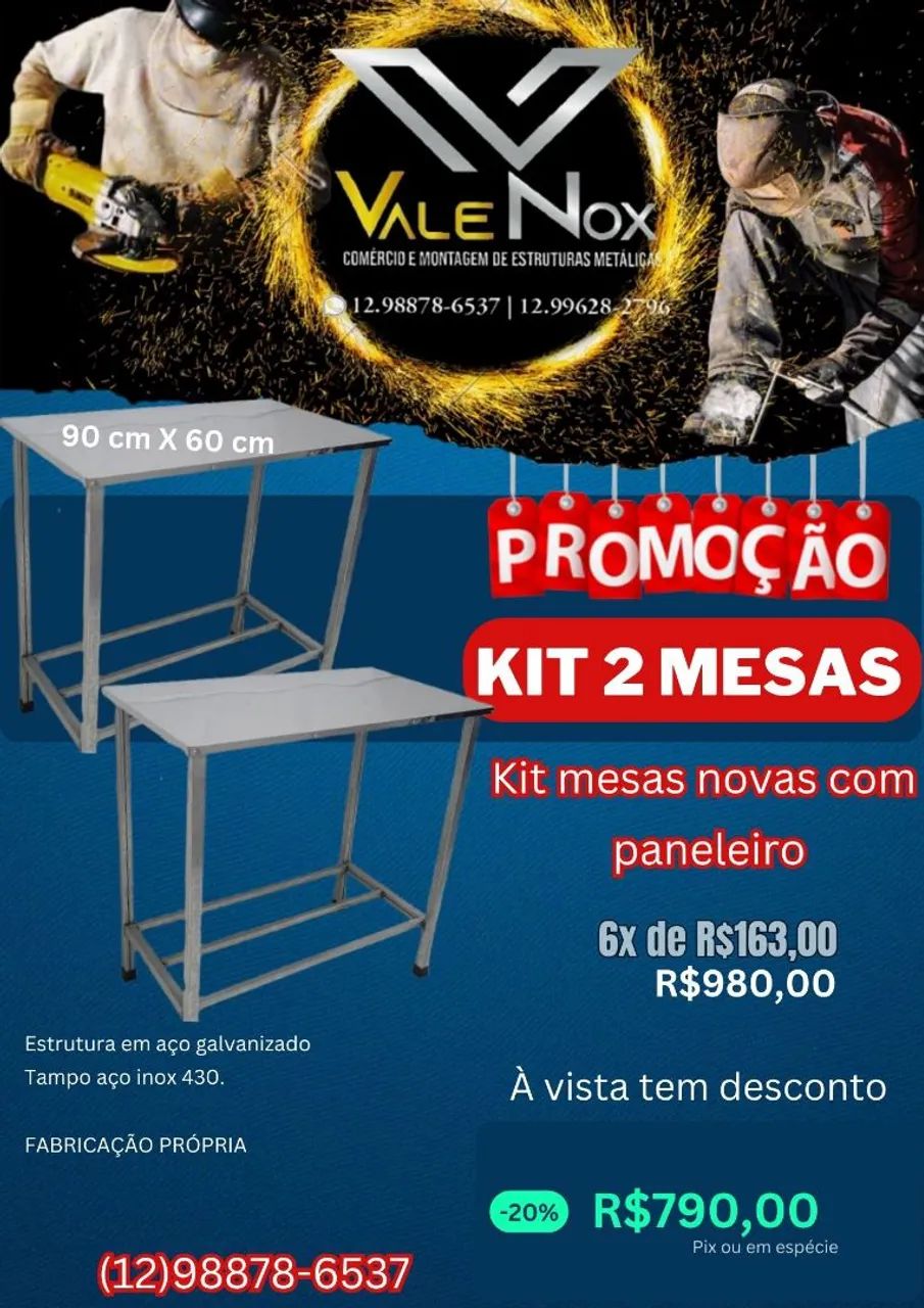 Kit 2 Mesas Aço Inox com Paneleiro - Promoção!