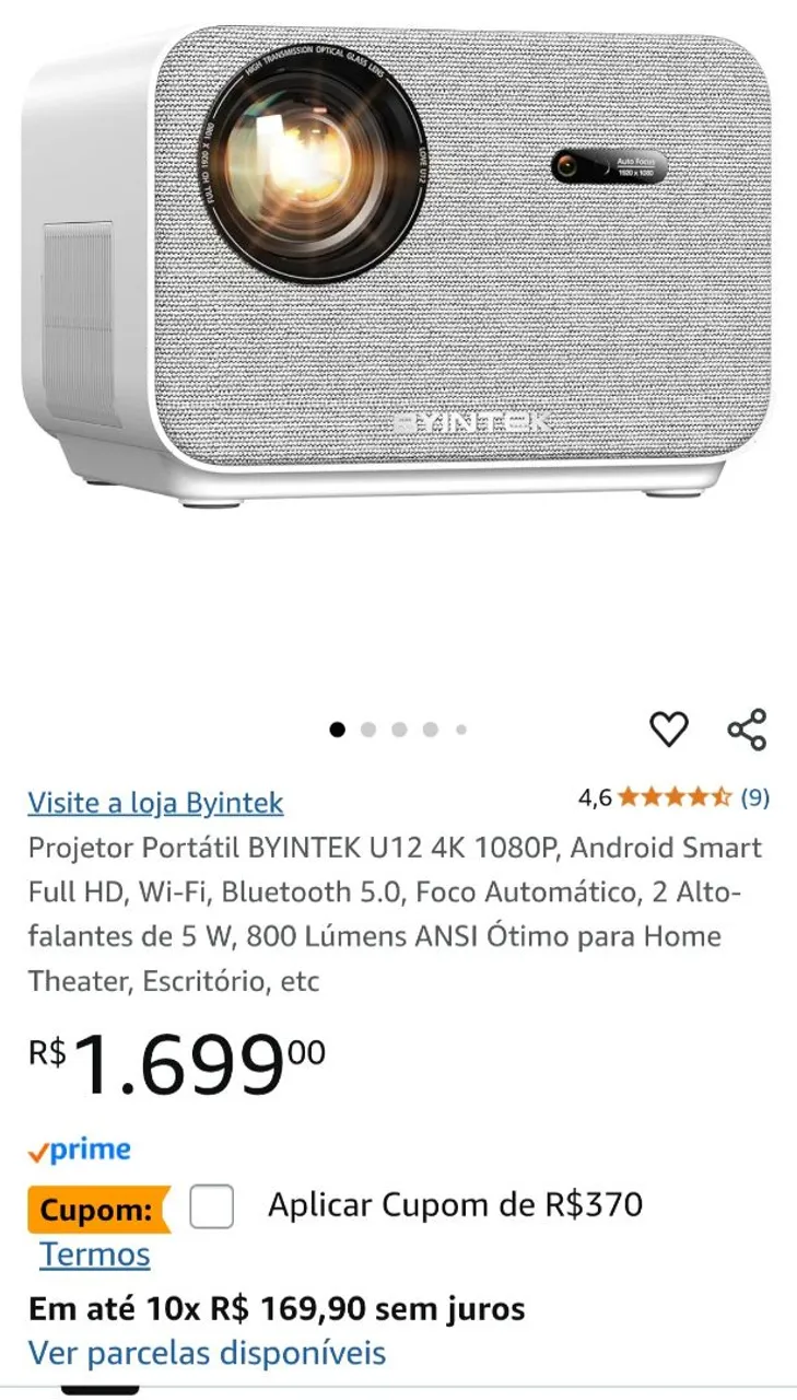 Projetor Portátil BYINTEK U12 4K 1080P Android