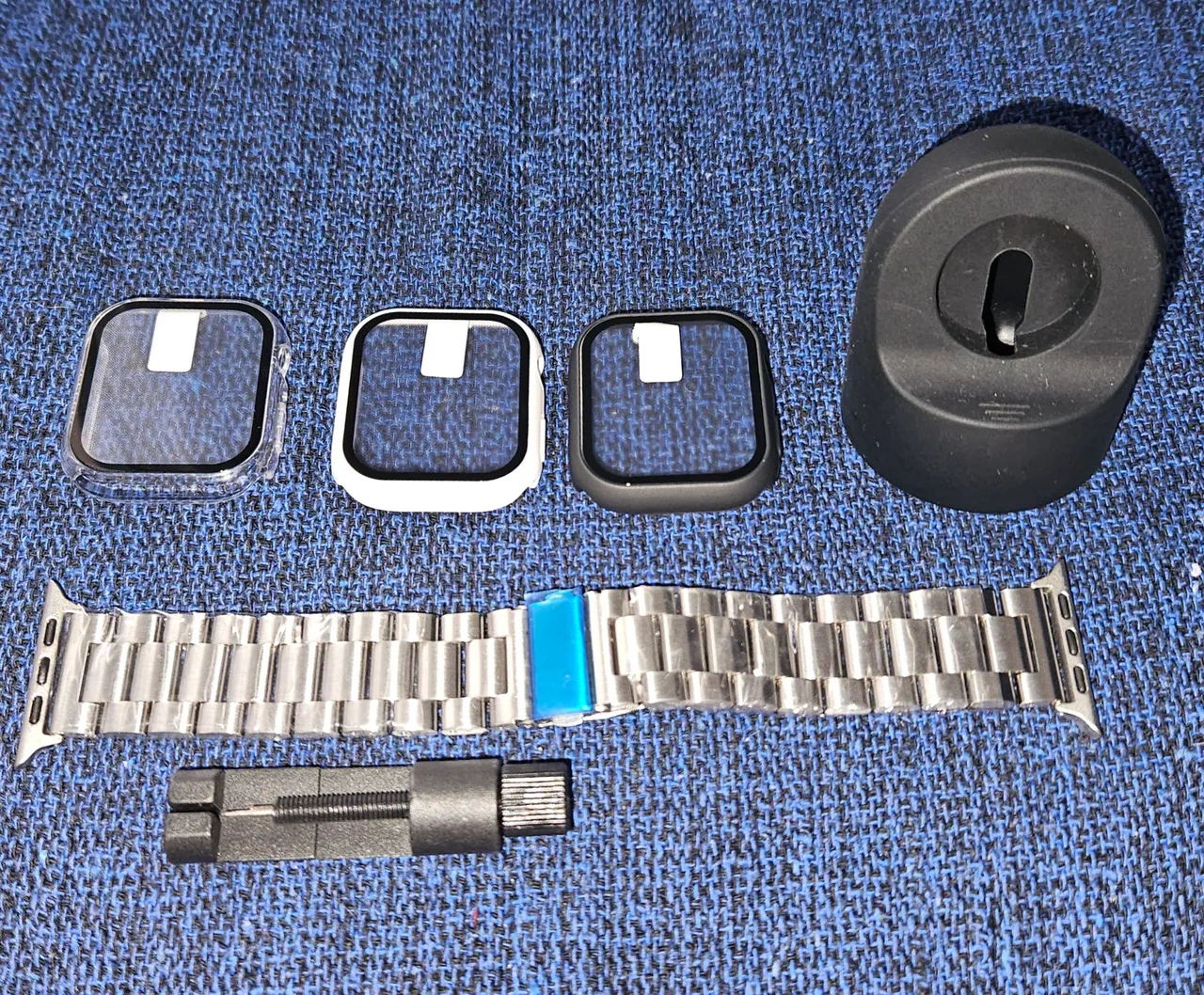 Kit acessórios Apple Watch - Película, Pulseira de aço e suporte