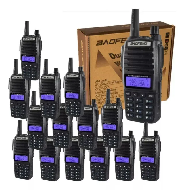 Kit 15 Rádio Comunicador Walk Talk Baofeng Dual Band Uv-82
