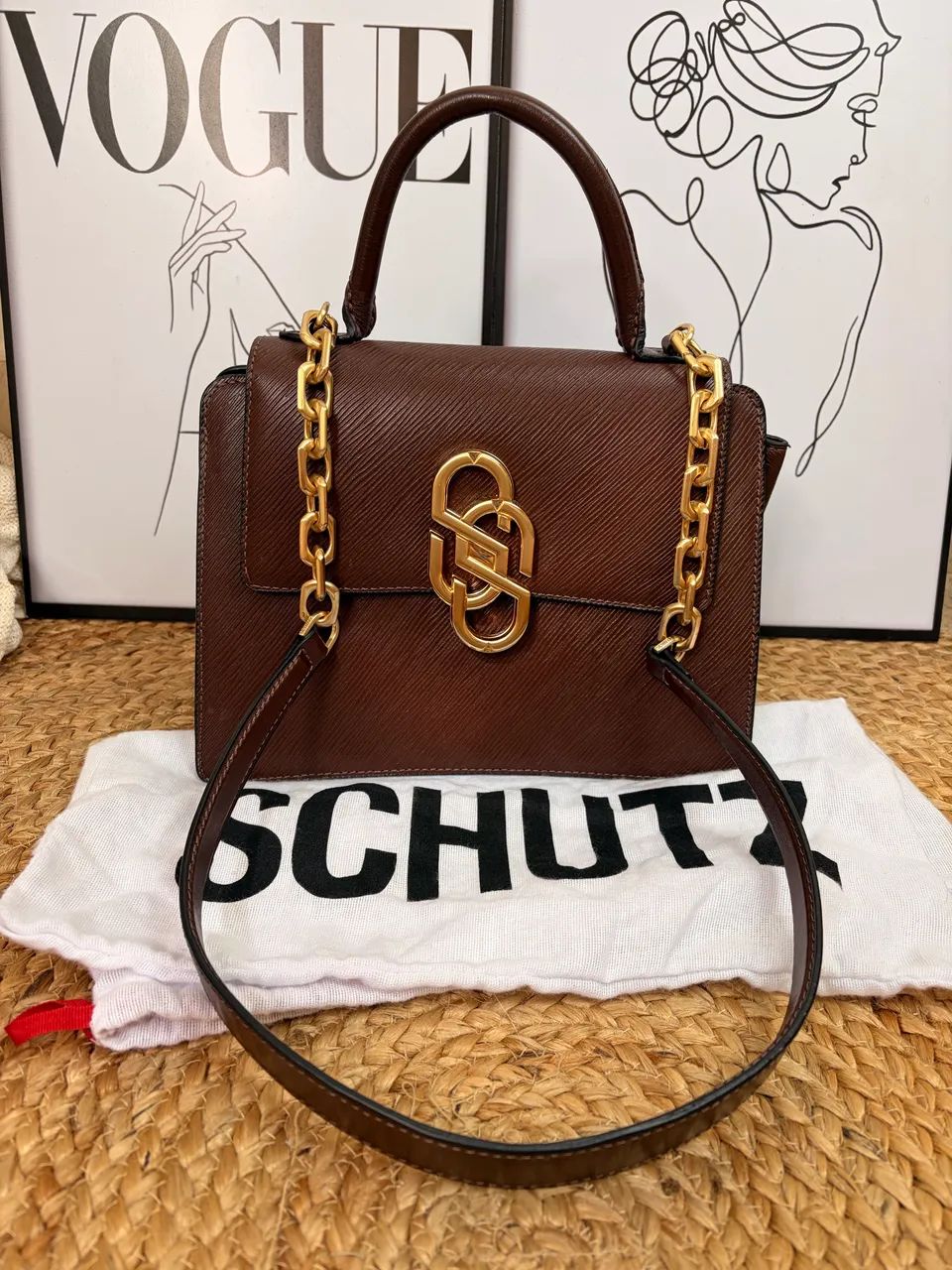 Bolsa satchel média soul em couro marrom Schutz (nova) - Bolsas