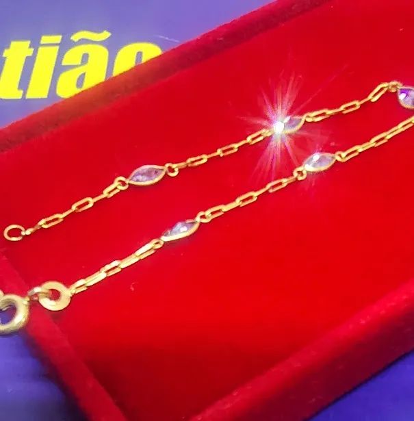 Pulseira Infantil Pedrinhas Ouro 18 Kilates Peso 0.80 Gramas 13 Cm Pedra 2 mm              - Foto 4