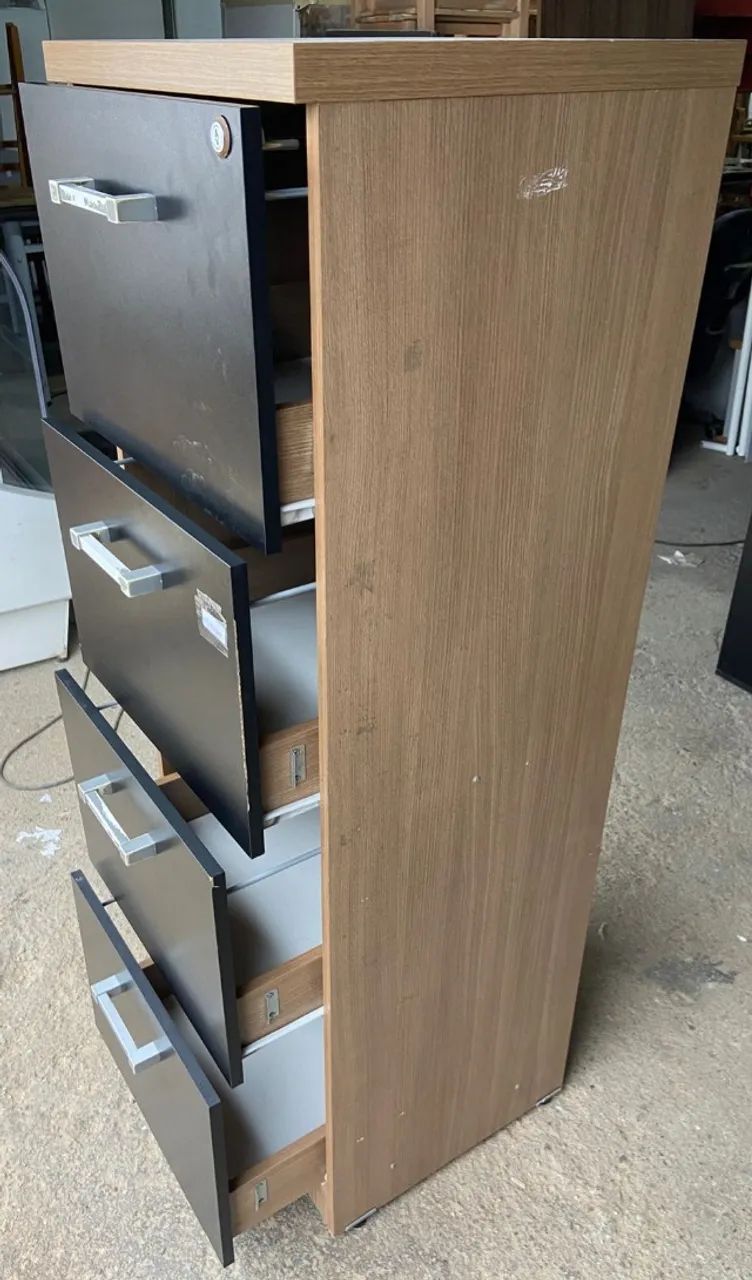 Arquivo de mdf, com 4 gavetas, marrom e preto. - Foto 2