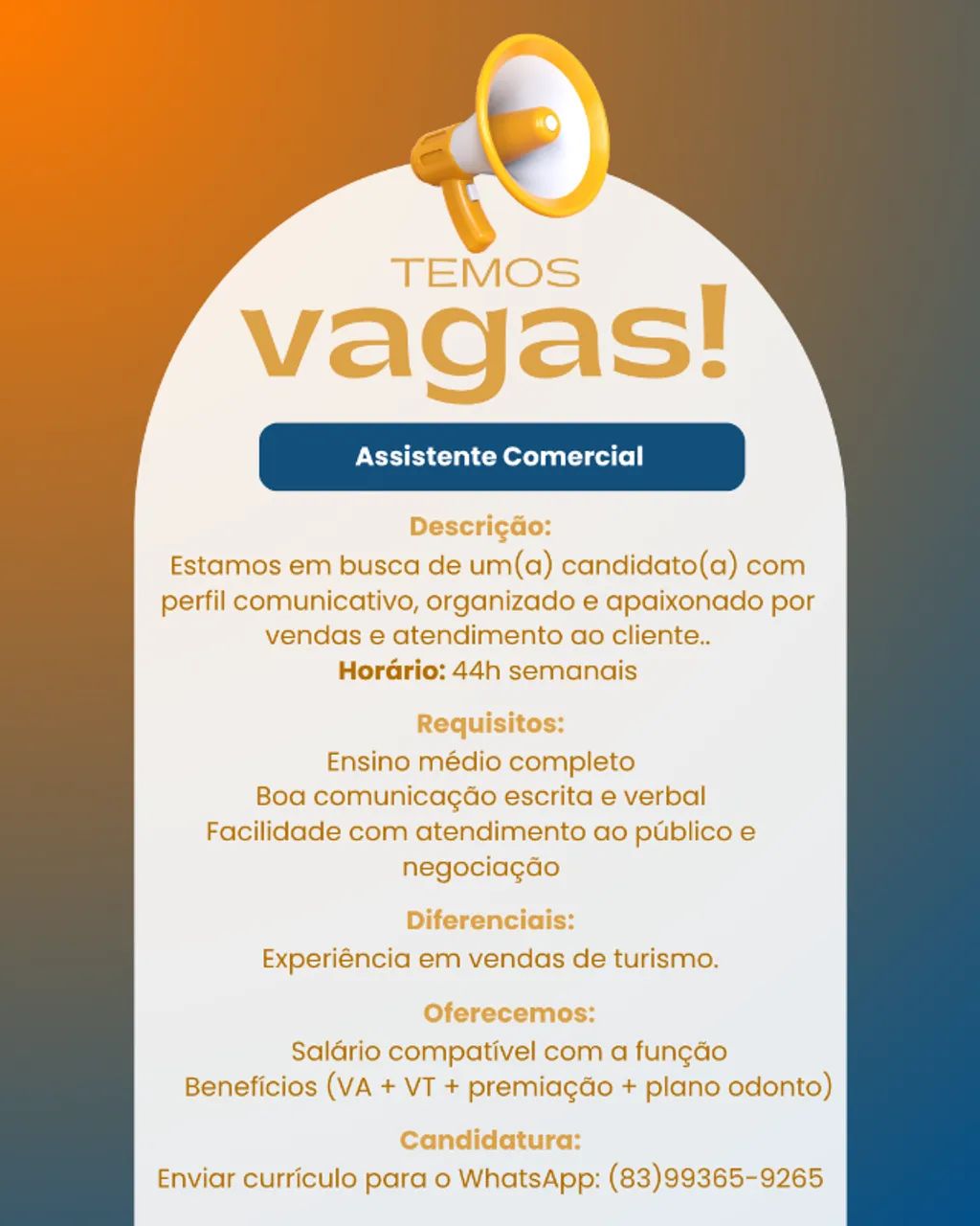 VAGA Assistente Comercial | Telemarketing