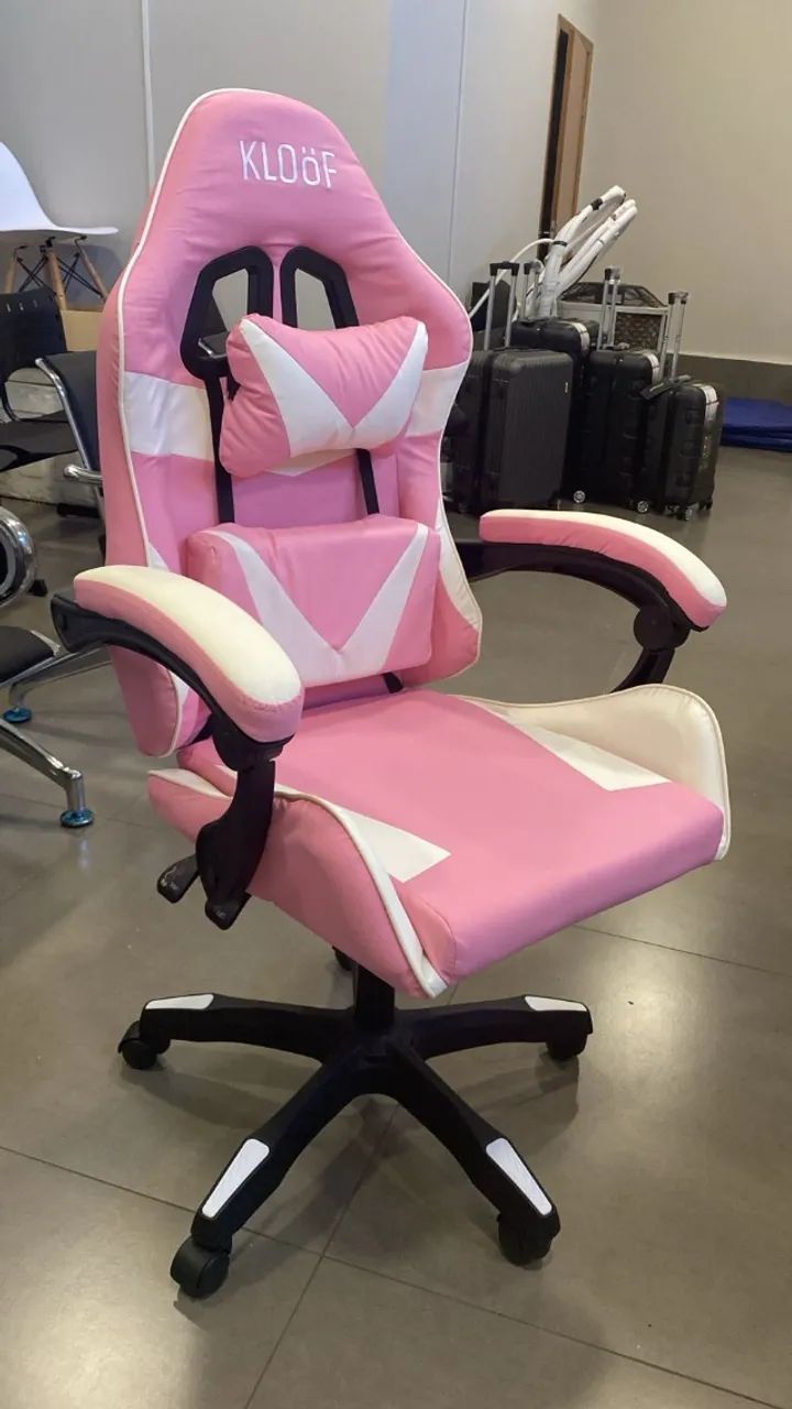 Cadeira Giratória Gamer Rosa com Branco