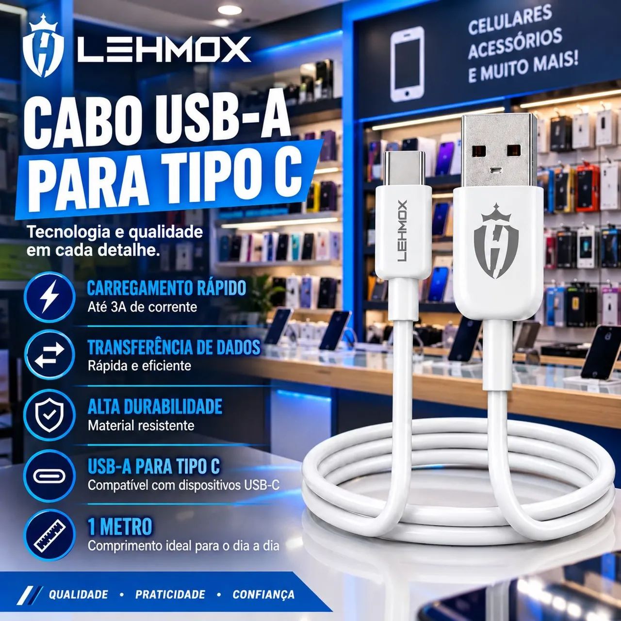 CABO USB TIPO C LEHMOX TURBO 3A - BRANCO - Foto 2