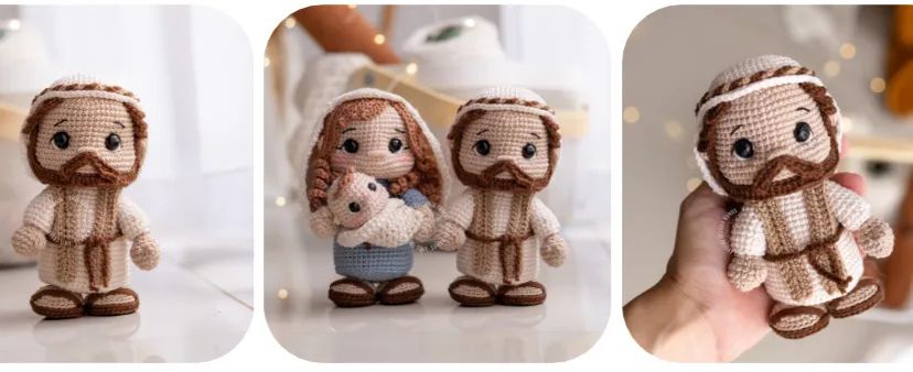Boneco Boneca Amigurumi Crochê Moderno Sagrada Família The Chosen Jesus  - Foto 5