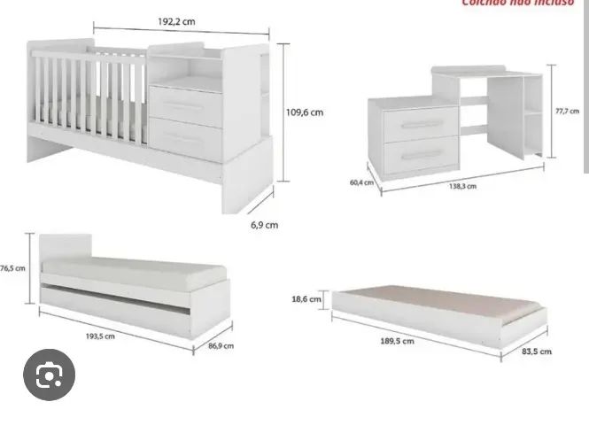 Berço Multifuncional Vini com Cômoda, Trocador e Cama Auxiliar - Foto 3