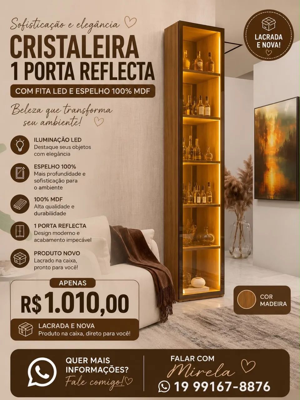 Cristaleira lacrada na caixa com led