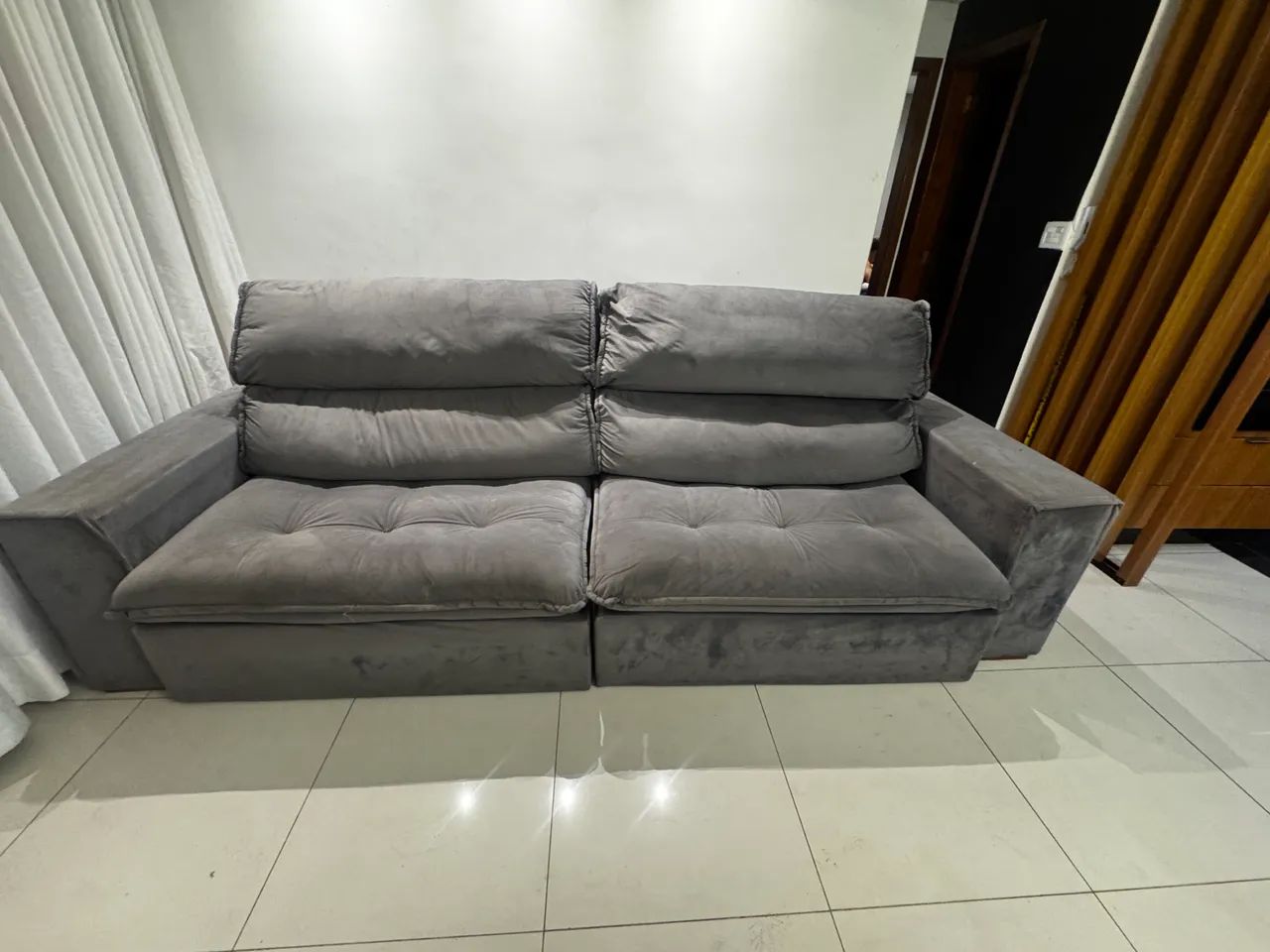Sofá Retrátil e Reclinável Cinza 2,90m - Super Confortável - Foto 2