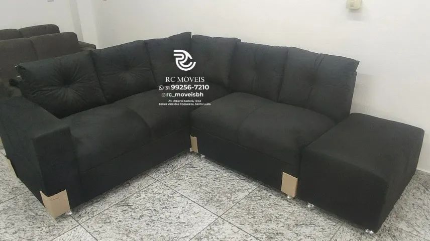 Sofá de Canto com Puff Material suede D33 Confortável Direto da Fábrica