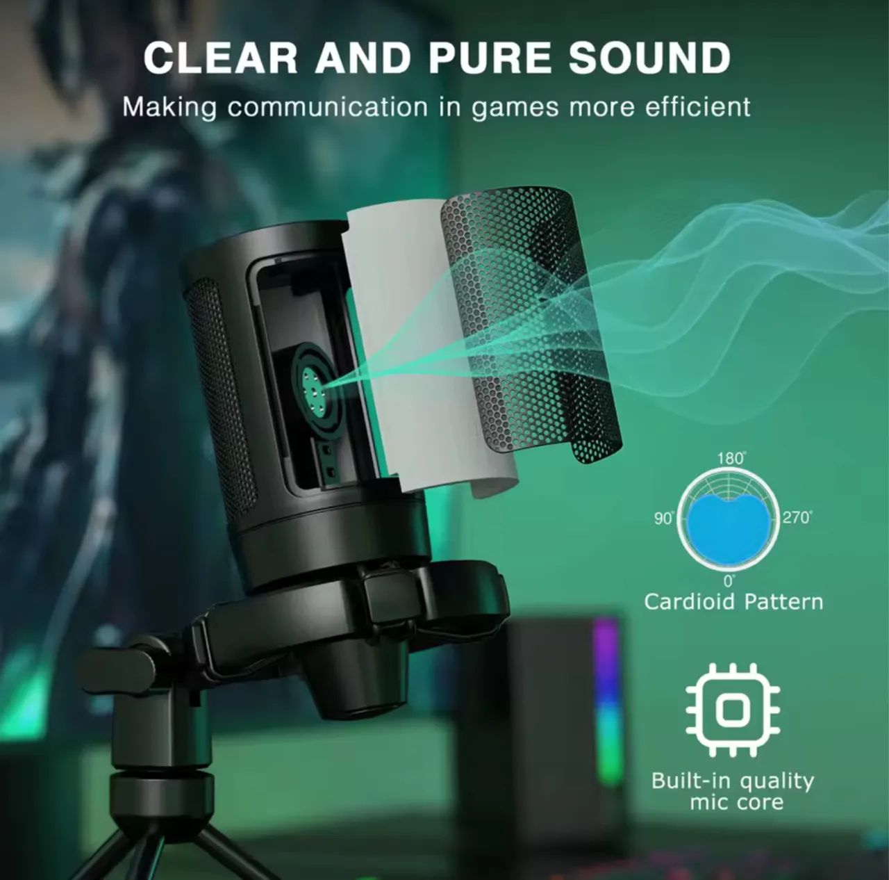 Microfone Gamer AmpliGame A2 USB Condensador com LED RGB. @importech_084 - Foto 6