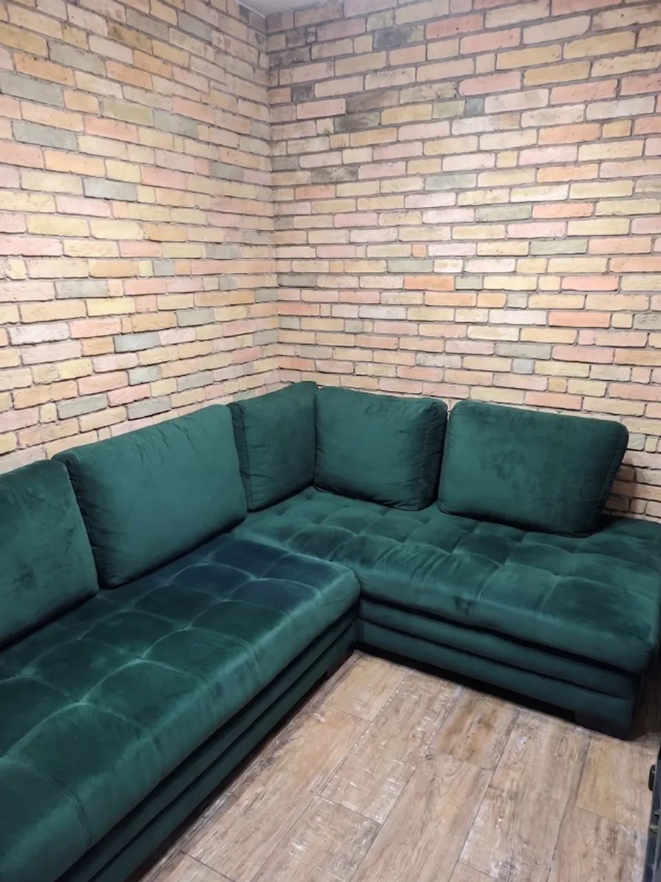 OPORTUNIDADE Sofá de Canto em L Veludo Verde Esmeralda
